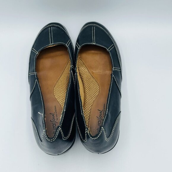 Natural Soul Shoe Womens Size 8 M Black Leather Comfort Slip On Loafers Heels - Picture 8 of 11